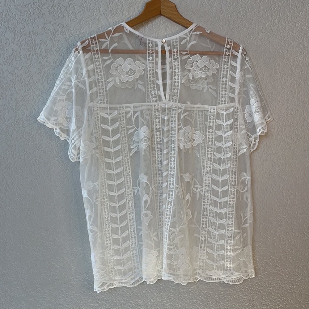 Merona Blouse Lace Floral White size Double Extra Large - Picture 7 of 8
